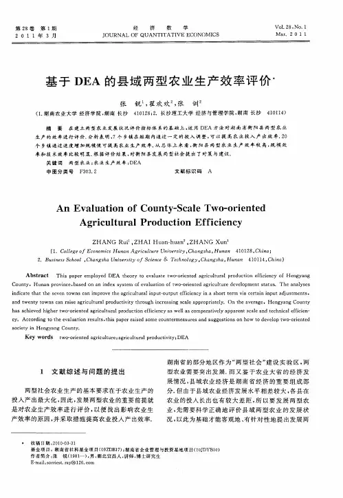 基于DEA的县域两型农业生产效率评价