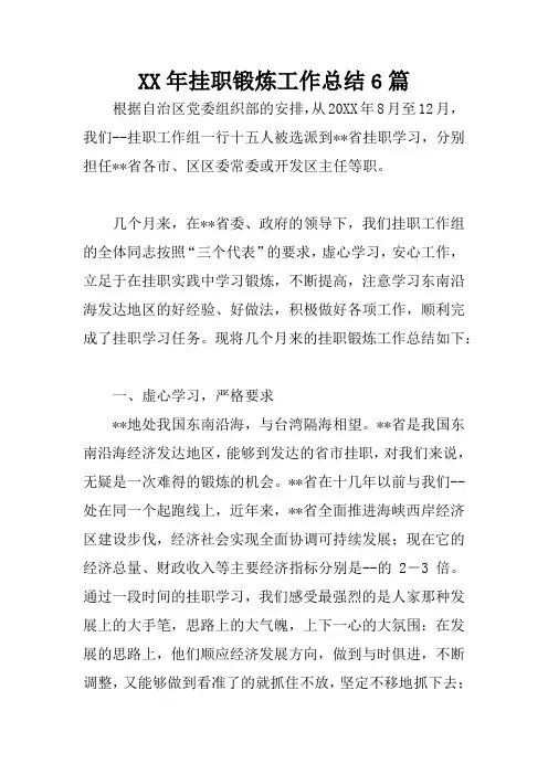 XX年挂职锻炼工作总结6篇