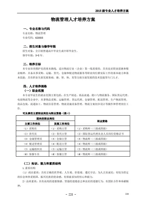 物流管理人才培养方案