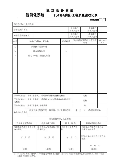 建筑设备安装工程______子分部(系统)工程质量验收记录GD3010202
