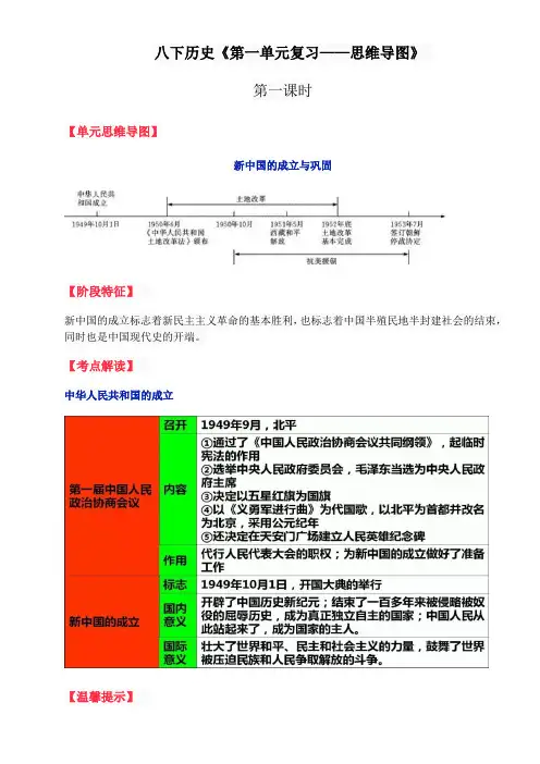 八下历史第一单元复习