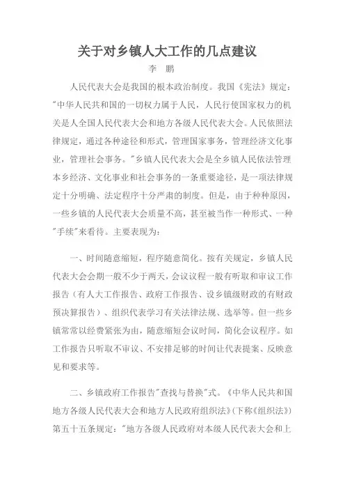 关于对乡镇人大工作的几点建议