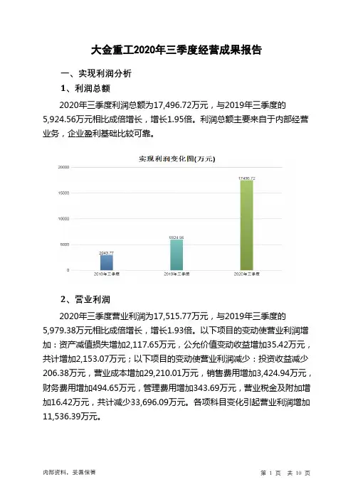 大金重工2020年三季度经营成果报告