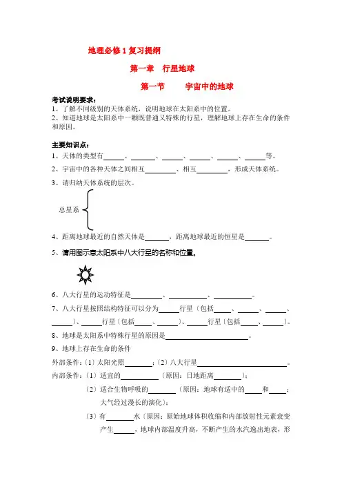 高中地理 复习提纲 新人教版必修1