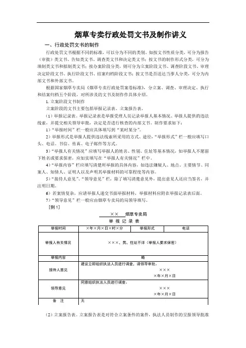 烟草专卖行政处罚文书及制作讲义