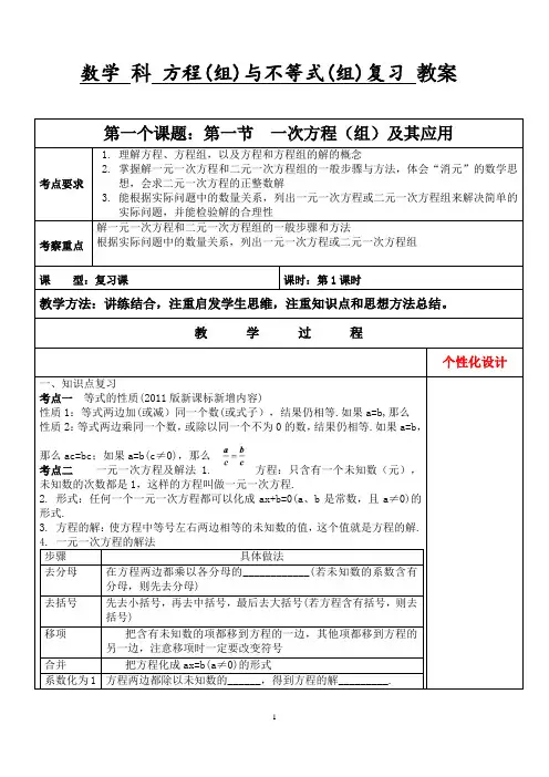 肖良敏-集体备课讨论稿方程(组)与不等式(组)
