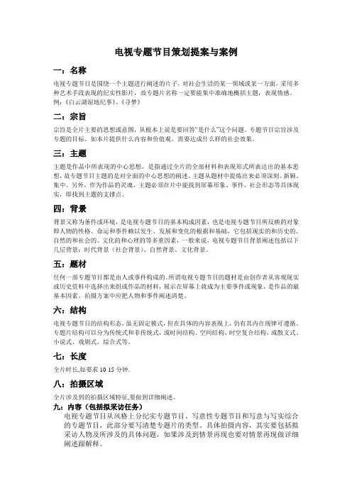 专题片策划方案要求