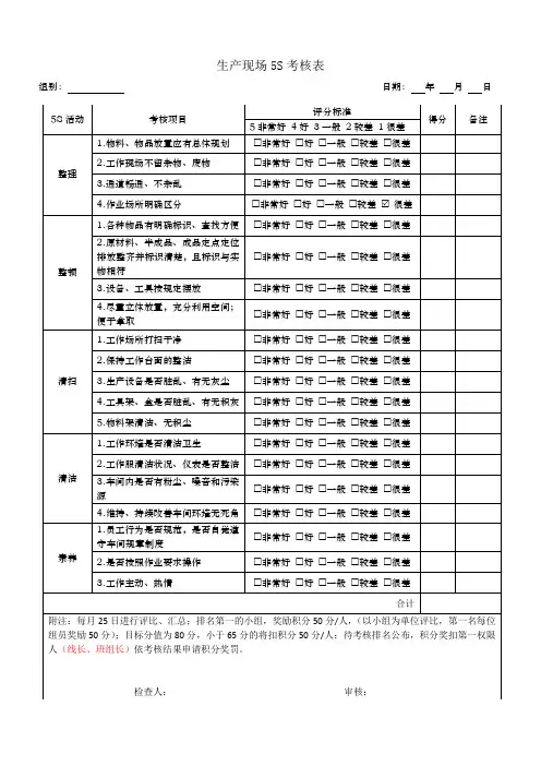 生产车间5S考核表