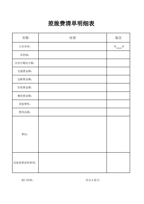 出差申请单及差旅费清单明细表