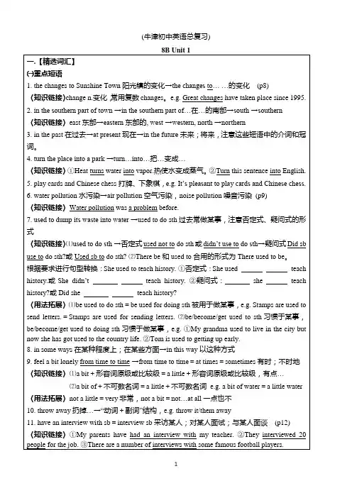 苏教版中考英语复习各单元要点8B_U1