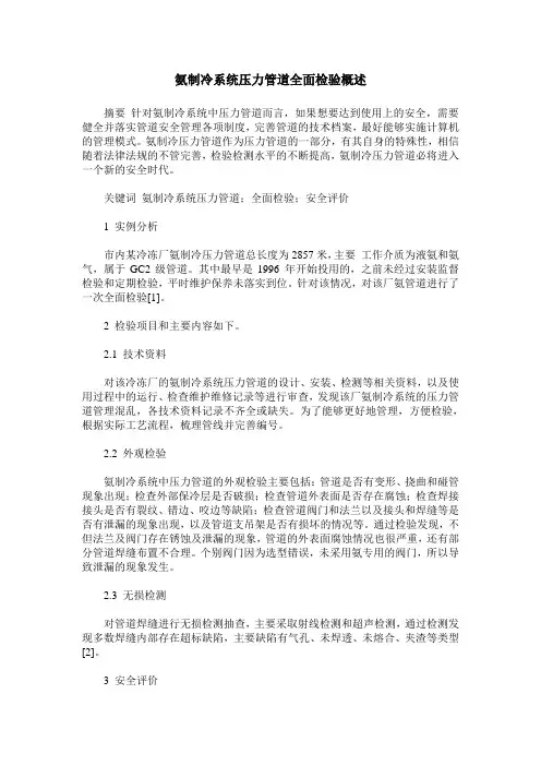 氨制冷系统压力管道全面检验概述