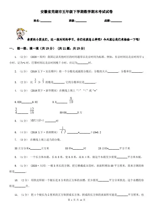 安徽省芜湖市五年级下学期数学期末考试试卷