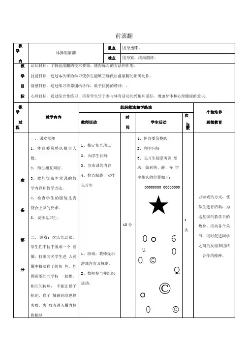 七年级体育与健康上册 前滚翻教案.doc
