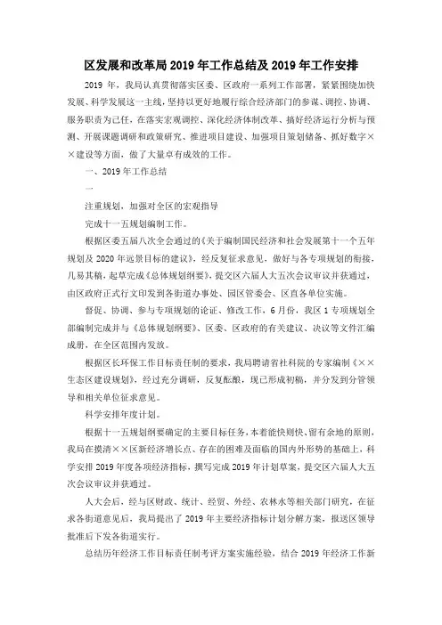 最新-区发展和改革局2019年工作总结及2019年工作安排 精品
