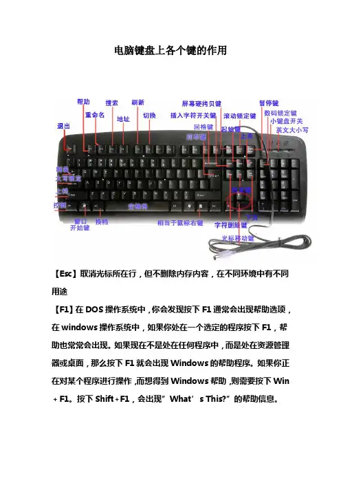电脑键盘上各个键的作用