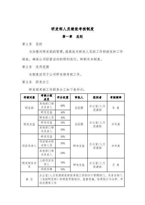 研发部人员绩效考核制度