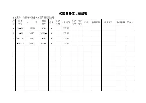 仪器设备使用登记表