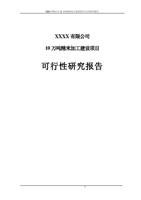 某公司10万吨精米加工建设项目可行性研究报告(可行性研究报告)