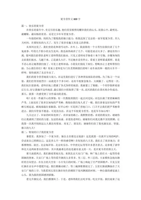 夏令营作文800字优秀作文
