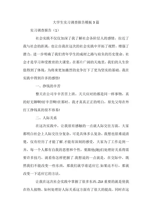 大学生实习调查报告模板3篇