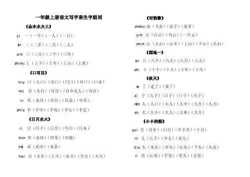 (完整)部编一年级上册语文写字表生字组词