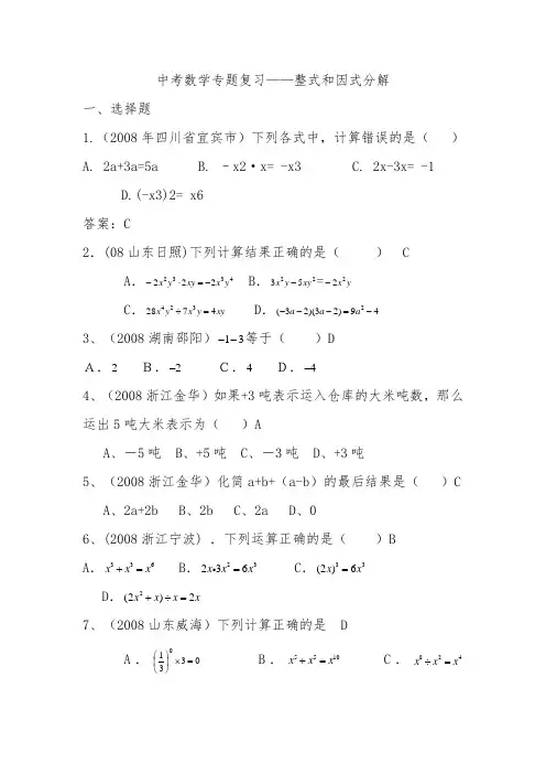 2010中考数学专题复习——整式和因式分解