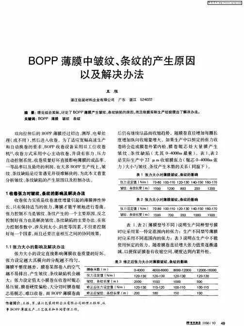 BOPP薄膜中皱纹、条纹的产生原因以及解决办法