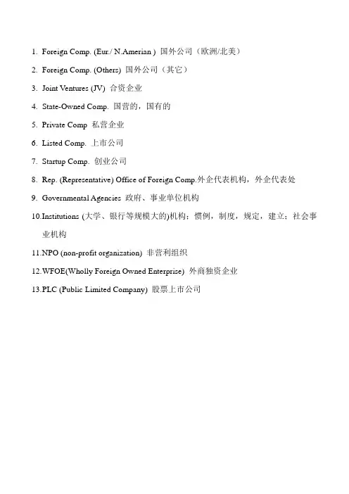 常见公司类型中英文对照