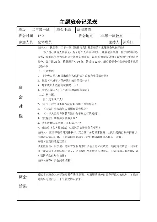 法制教育班会记录表