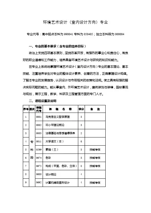 (环境管理)环境艺术设计(室内设计方向)专业