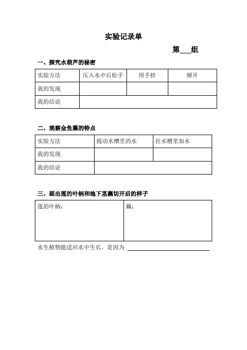 探究水葫芦的秘密实验记录单