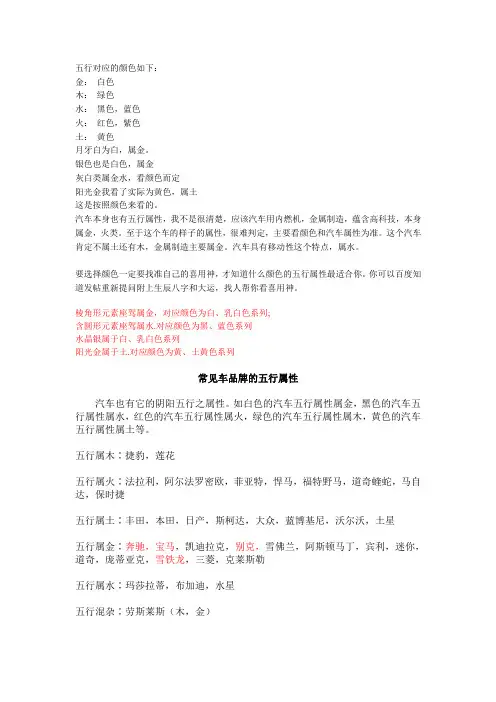 汽车五行属性