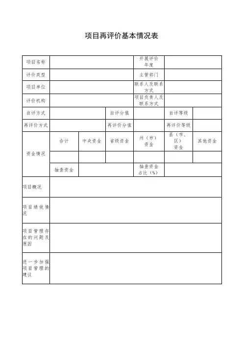 项目绩效再评价评分表及考核指标表