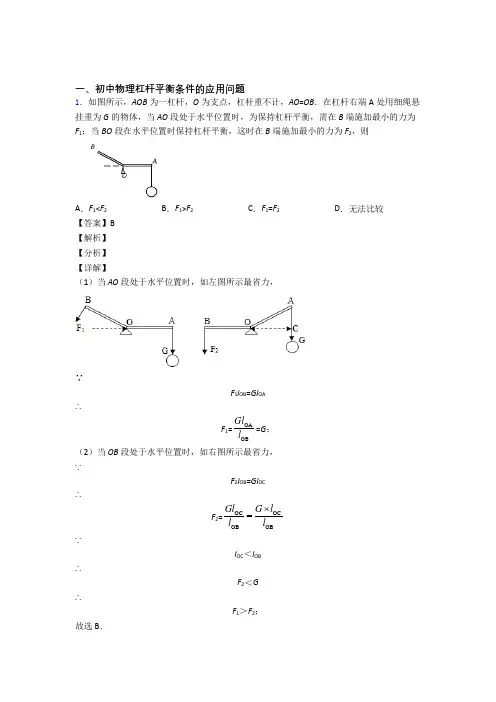 2020-2021中考物理压轴题专题杠杆平衡的经典综合题含答案