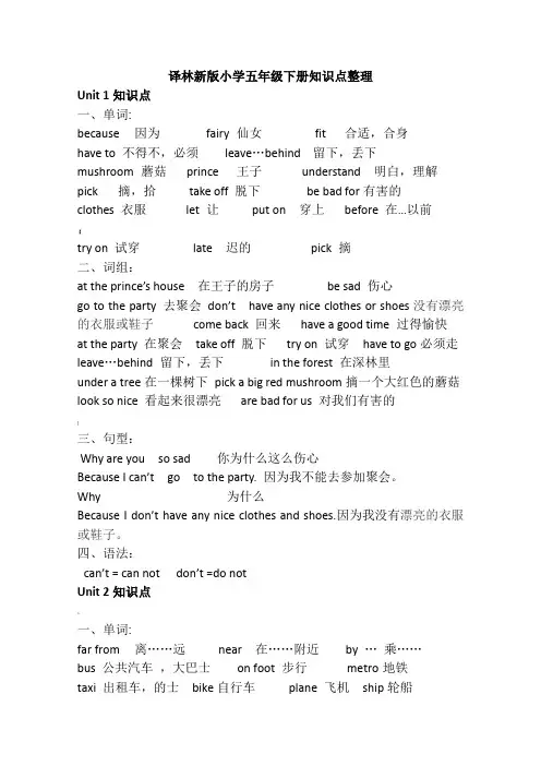 新版译林英语五年级下册知识点整理