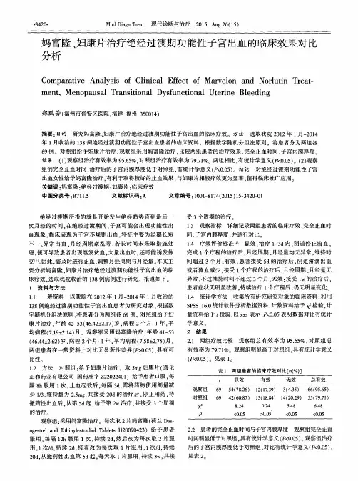 妈富隆、妇康片治疗绝经过渡期功能性子宫出血的临床效果对比分析