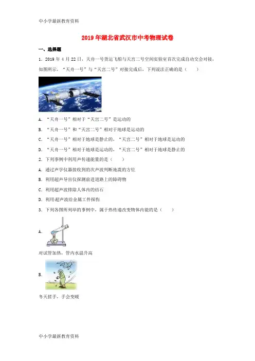 湖北省武汉市2019年中考物理真题试题(含解析)