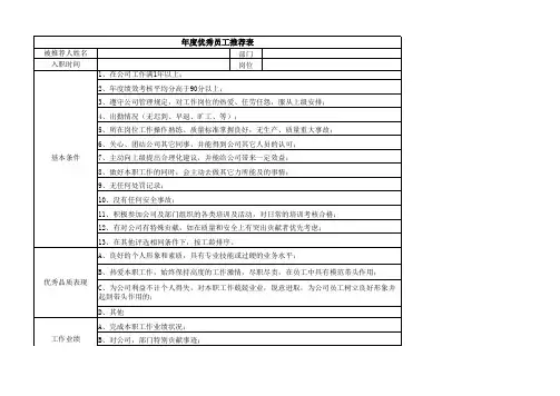 年度优秀员工推荐表 2