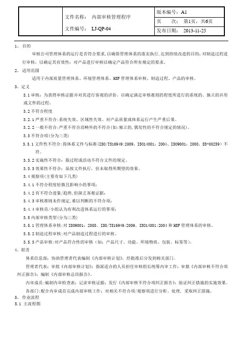 内部审核管理程序