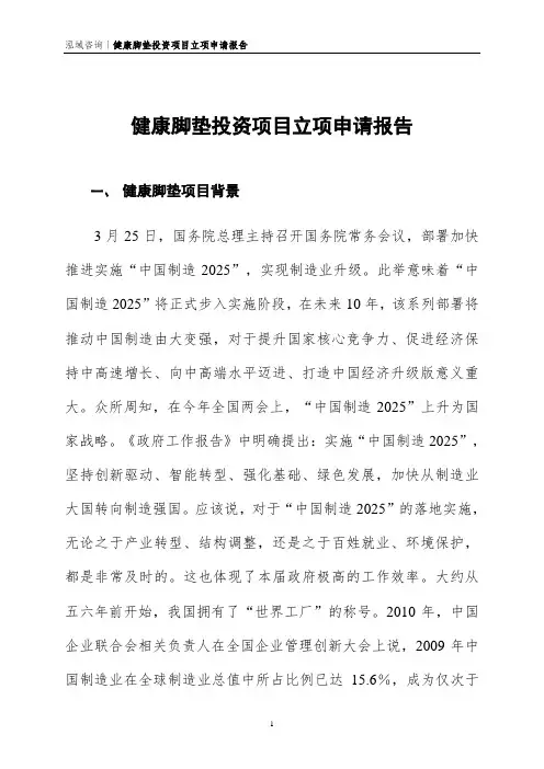 健康脚垫投资项目立项申请报告