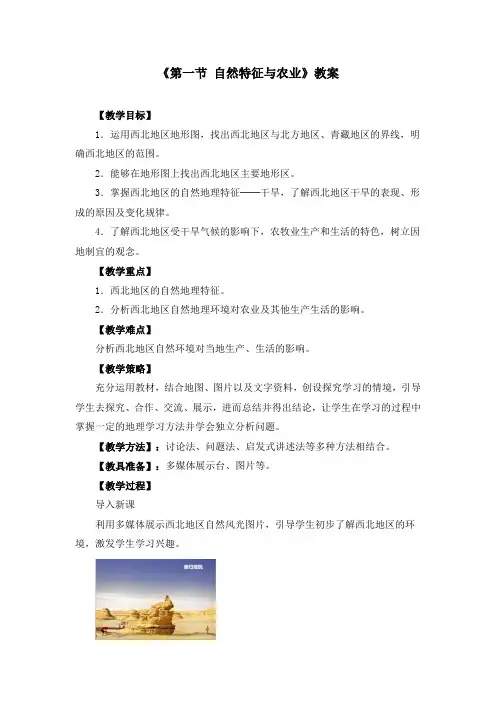 第八章 西北地区《第一节 自然特征与农业》教案