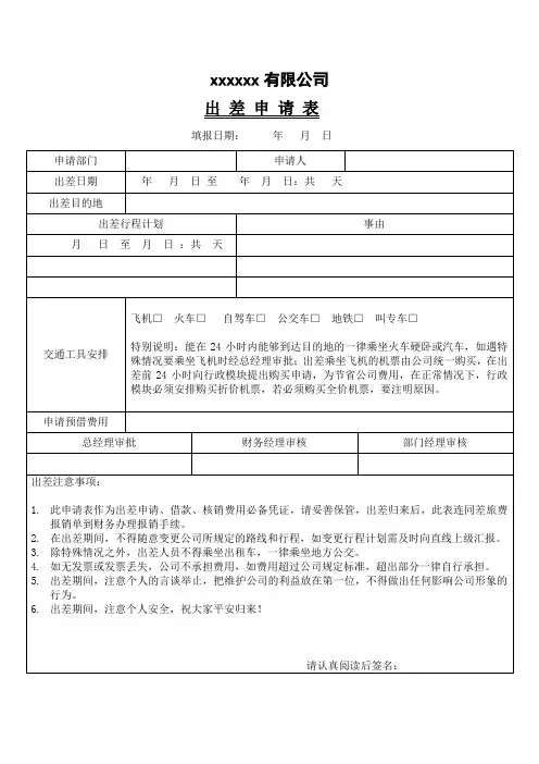 出差申请表模板