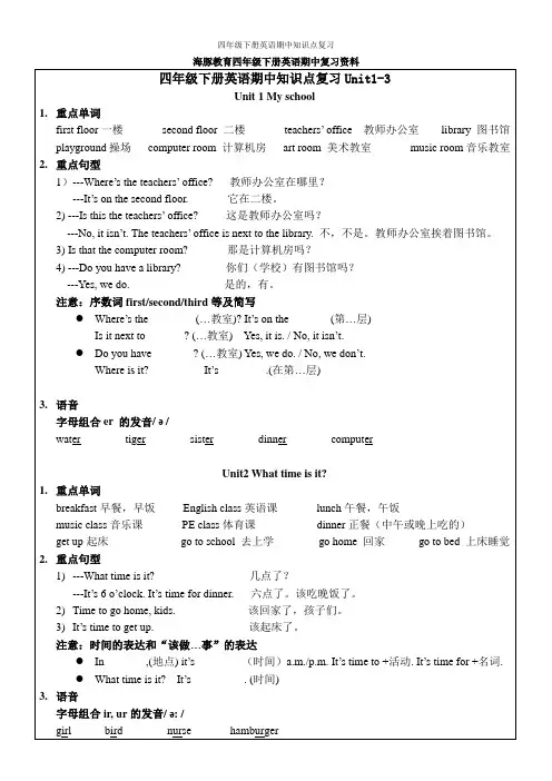 四年级下册英语期中知识点复习