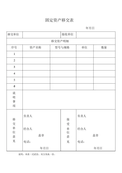 固定资产移交表 2