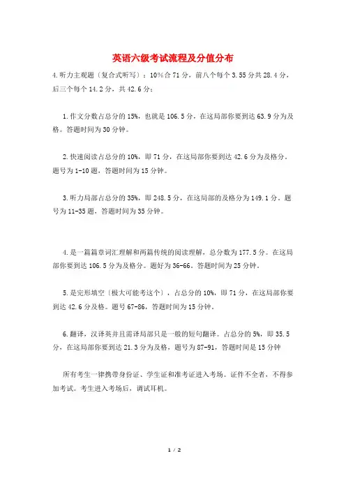 英语六级考试流程及分值分布