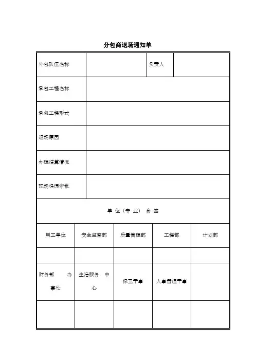 分包商退场通知单