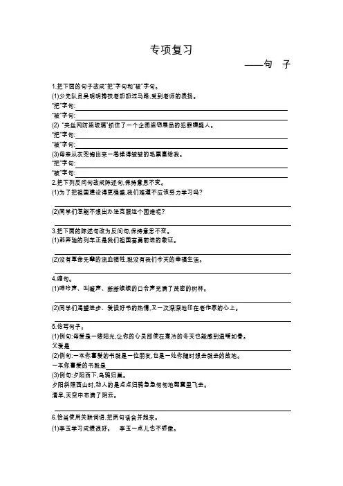 小学五年级语文期末专项复习(句子)