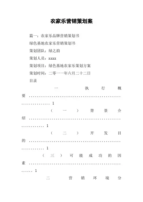 农家乐营销策划案