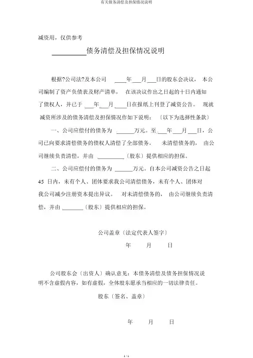 有关债务清偿及担保情况说明