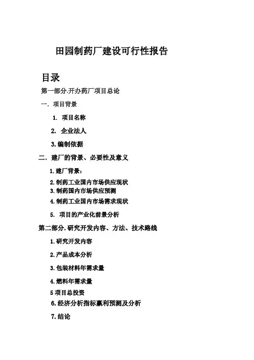 许江伟田园制药厂建设可行性报告